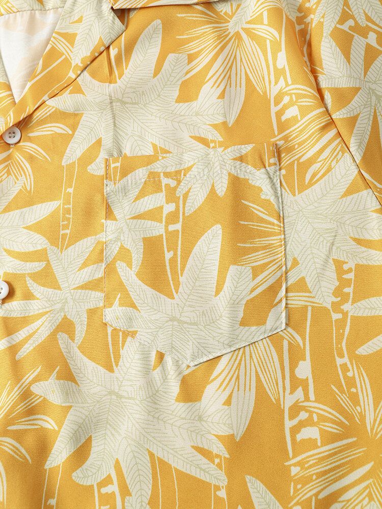 All Over Plant Print Revere Collar Holiday Kortärmade Skjortor För Män