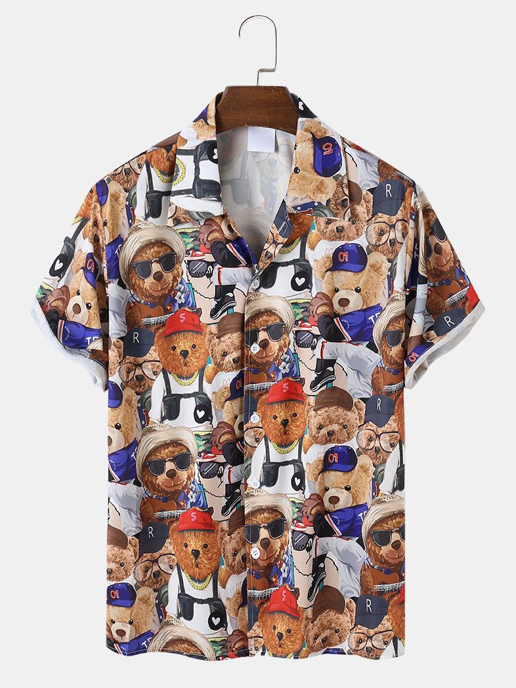 Bear Teddy Cartoon Casual Shirts För Män