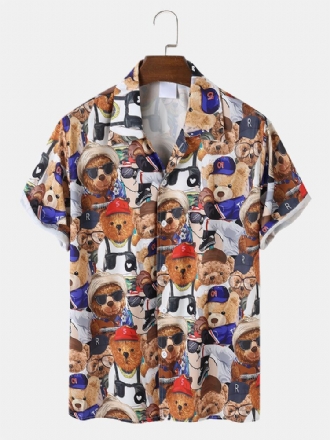 Bear Teddy Cartoon Casual Shirts För Män