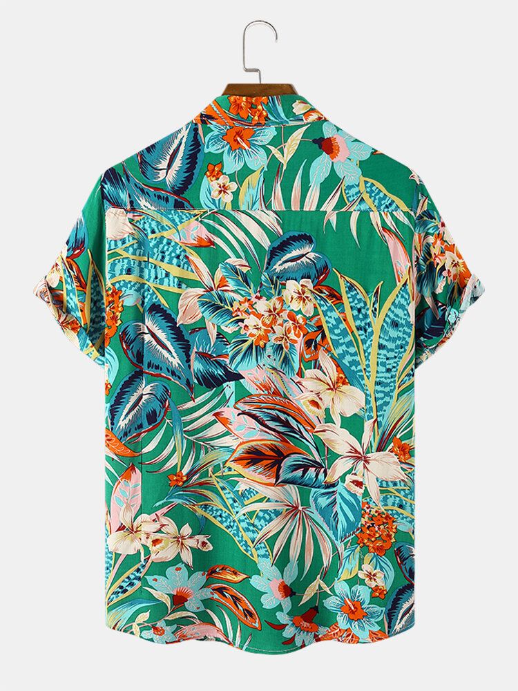 Blomväxter För Män Print Button Up Holiday Kortärmade Skjortor