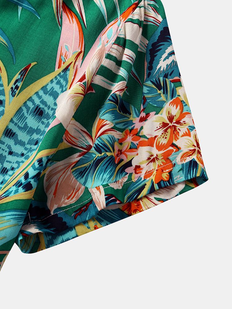 Blomväxter För Män Print Button Up Holiday Kortärmade Skjortor