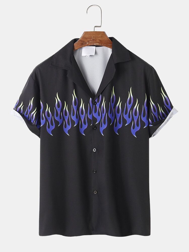 Brandmönster För Män Med Revere Collar Casual Shirts