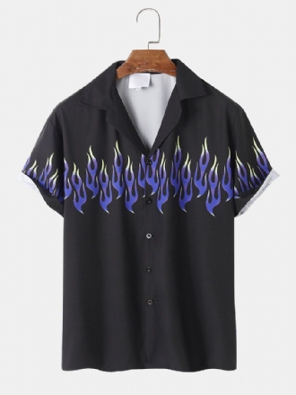 Brandmönster För Män Med Revere Collar Casual Shirts