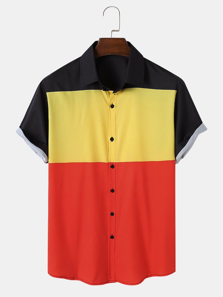 Casual Colorblock Mönster Button Up-skjortor För Män