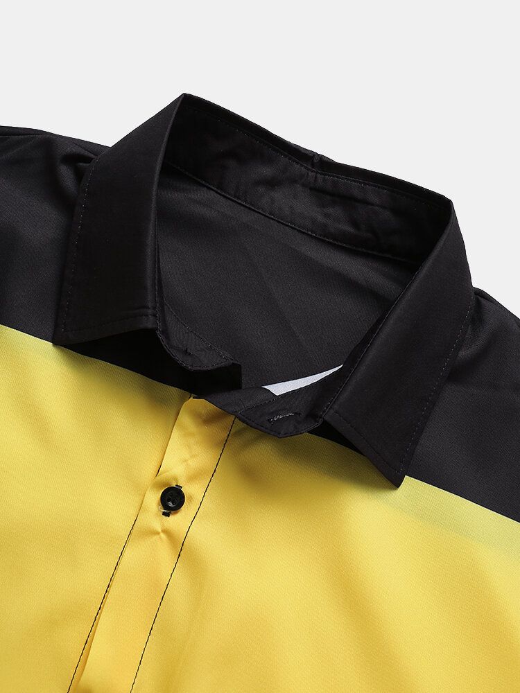 Casual Colorblock Mönster Button Up-skjortor För Män