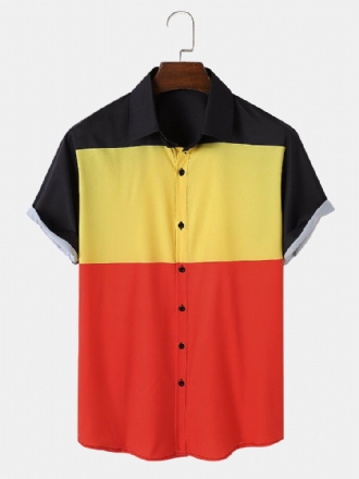 Casual Colorblock Mönster Button Up-skjortor För Män