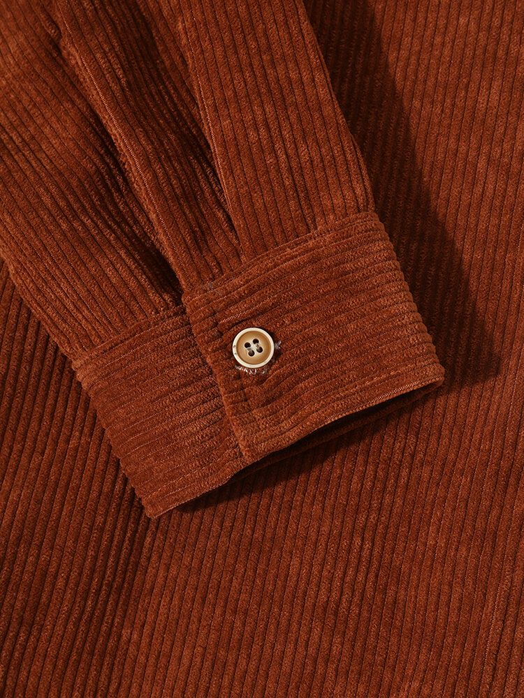 Casual Corduroy Pocket Color Block Shirts För Män