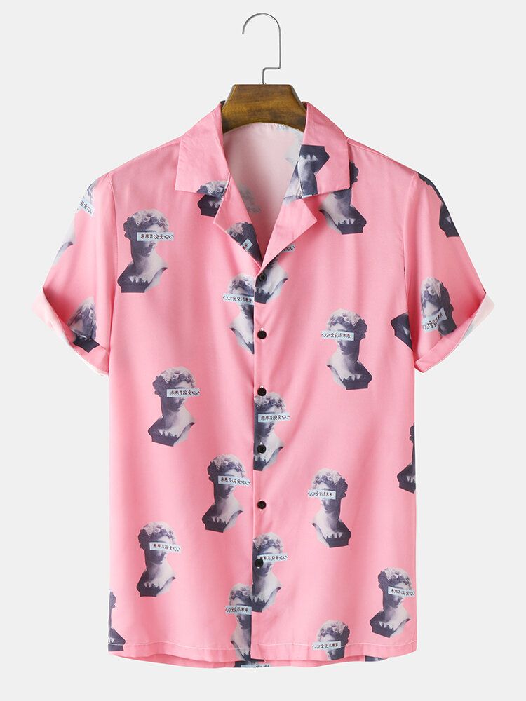 Casual Figur Staty Print Revere Collar Shirts För Män