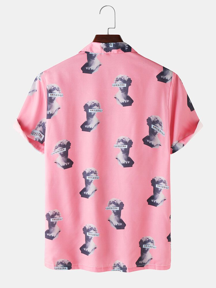 Casual Figur Staty Print Revere Collar Shirts För Män