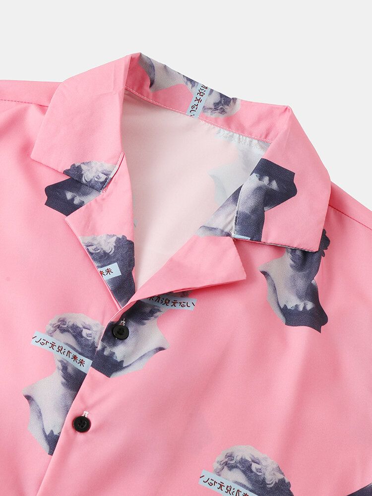 Casual Figur Staty Print Revere Collar Shirts För Män