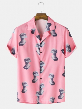 Casual Figur Staty Print Revere Collar Shirts För Män