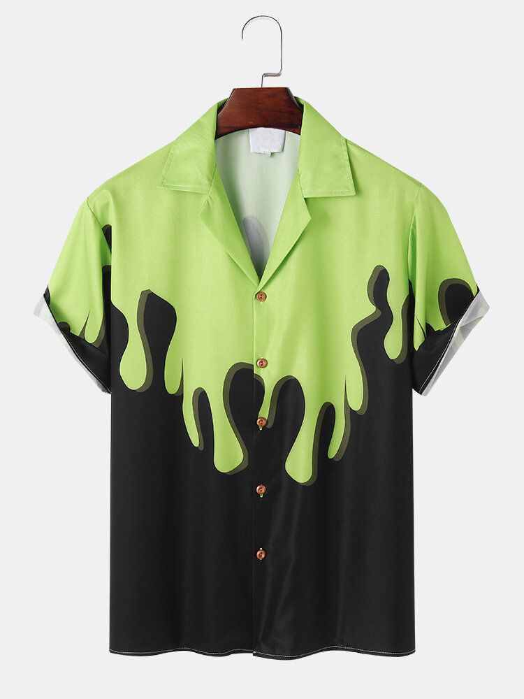 Casual Grattifi Mönster Revere Collar Shirts För Män