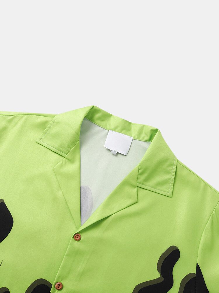 Casual Grattifi Mönster Revere Collar Shirts För Män