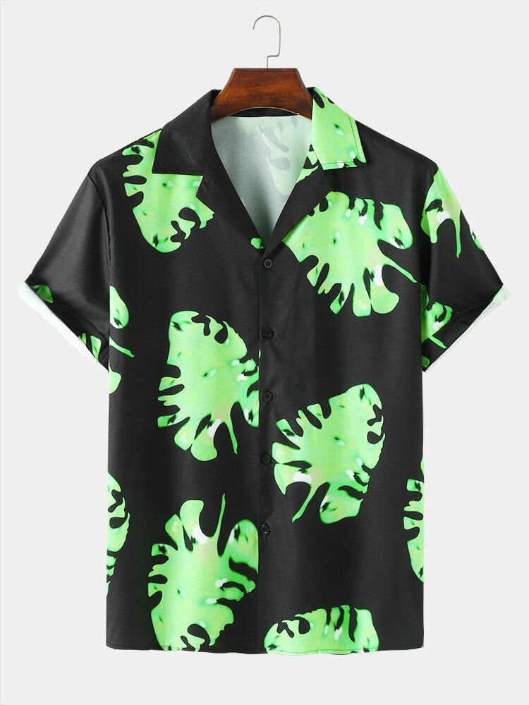 Casual Leaf Mönster Camp Collar Shirts För Män