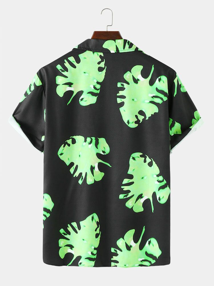 Casual Leaf Mönster Camp Collar Shirts För Män