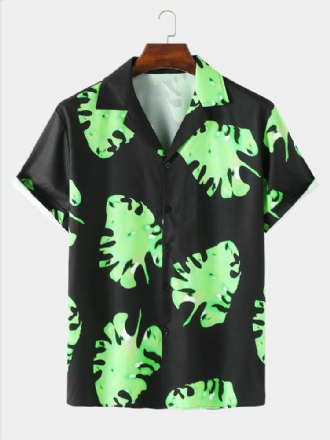 Casual Leaf Mönster Camp Collar Shirts För Män