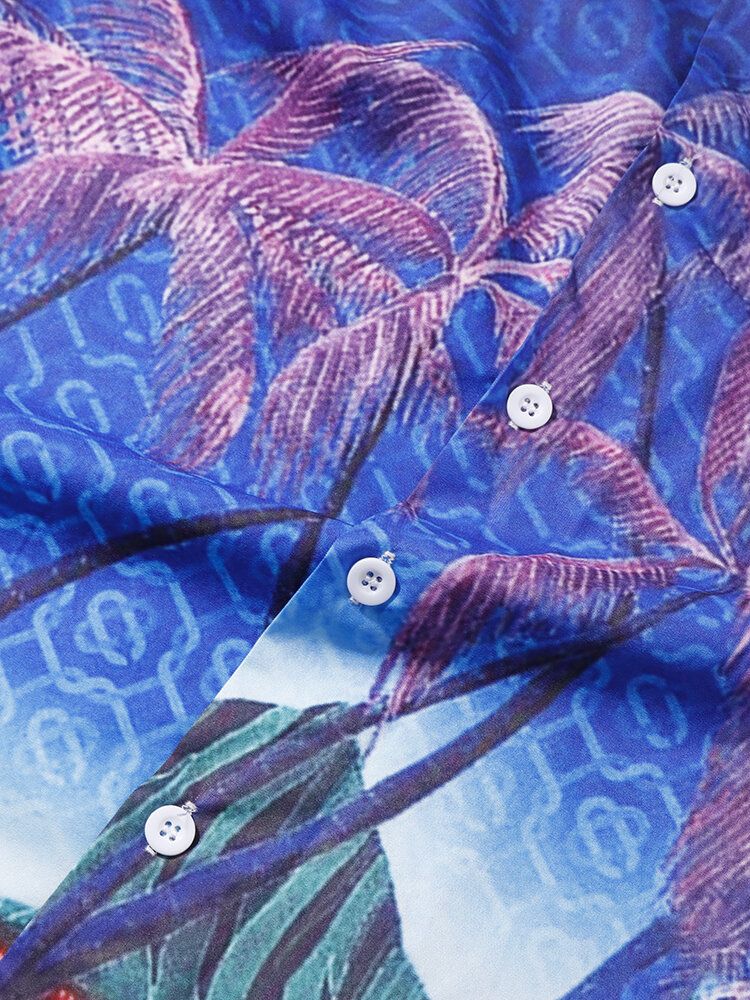 Coconut Tree Landscape Print Revere Collar Shirts För Män