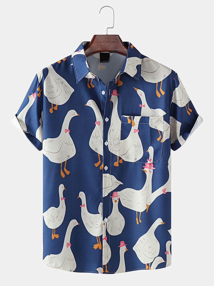 Funny Duck Print Casual Skjortor För Män