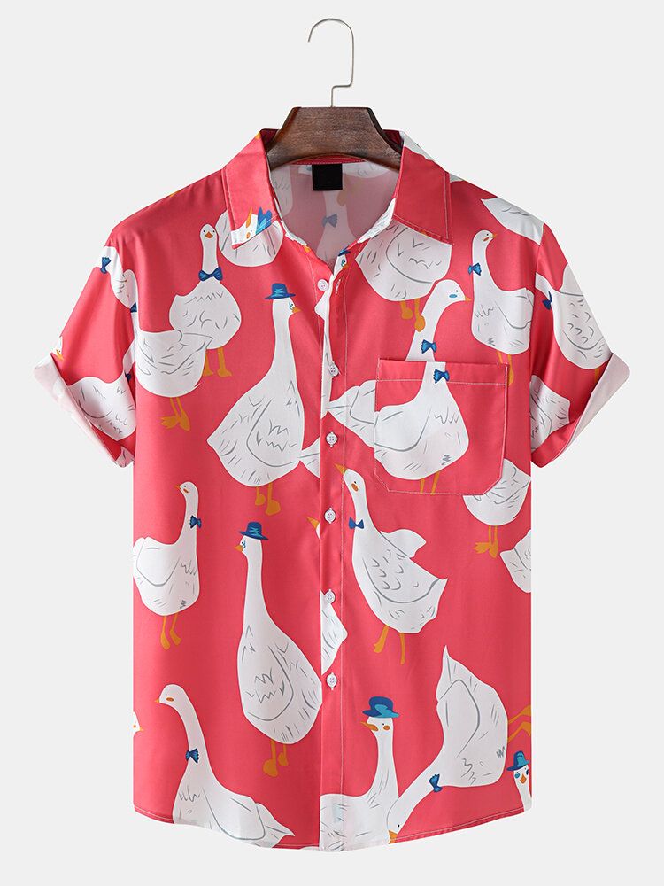 Funny Duck Print Casual Skjortor För Män