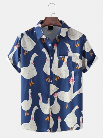 Funny Duck Print Casual Skjortor För Män