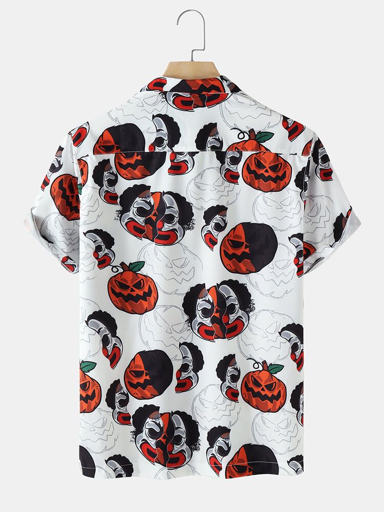 Funny Pumpkin Print Revere Collar Shirts För Män