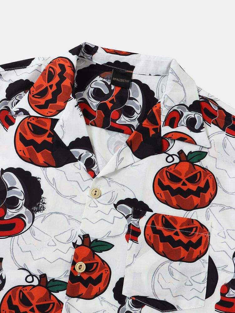 Funny Pumpkin Print Revere Collar Shirts För Män