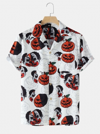 Funny Pumpkin Print Revere Collar Shirts För Män