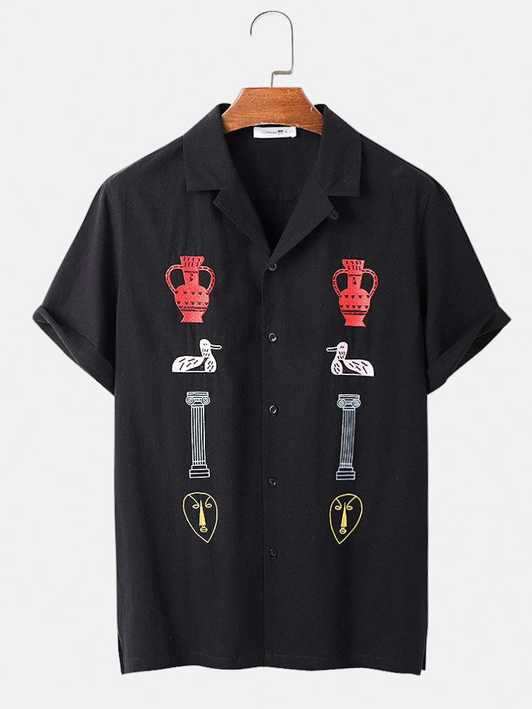 Herr 100% Bomull Mystery Totem Broderi Revere Collar Shirt