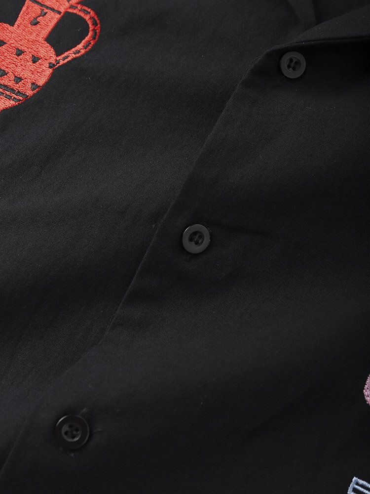 Herr 100% Bomull Mystery Totem Broderi Revere Collar Shirt