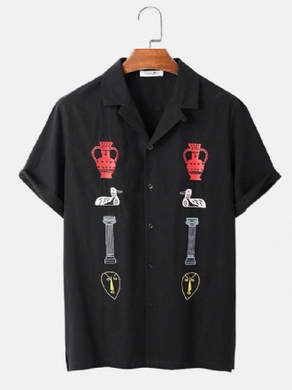 Herr 100% Bomull Mystery Totem Broderi Revere Collar Shirt