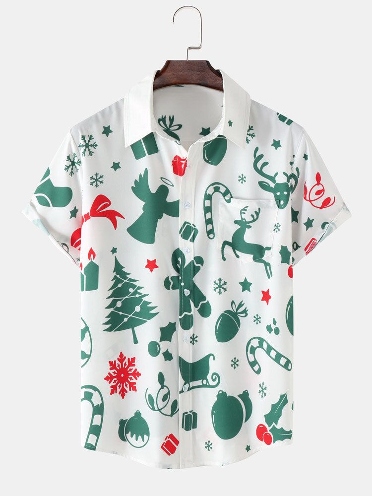 Herr All Over Christmas Element Print Button Up Kortärmade Skjortor