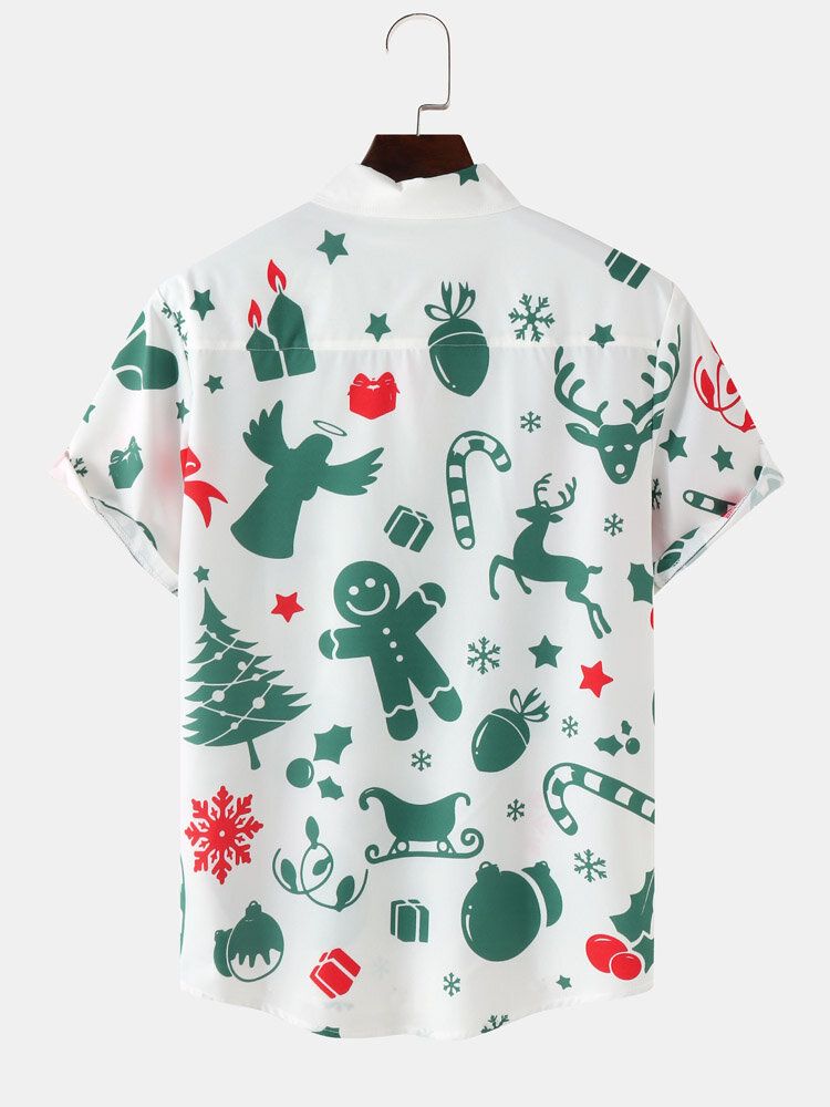 Herr All Over Christmas Element Print Button Up Kortärmade Skjortor