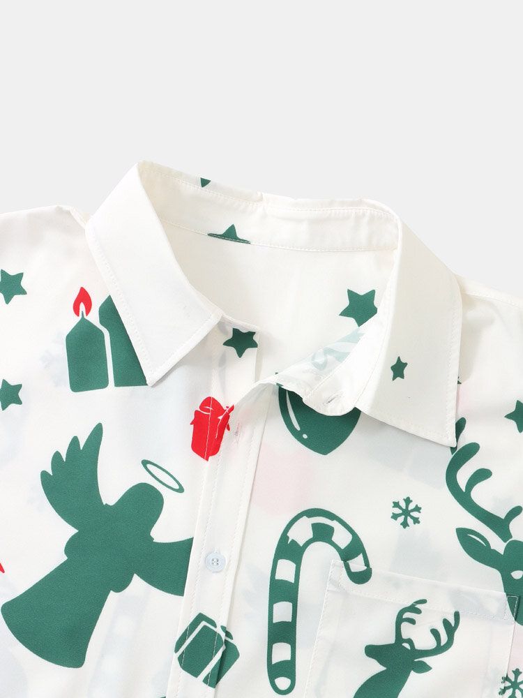 Herr All Over Christmas Element Print Button Up Kortärmade Skjortor