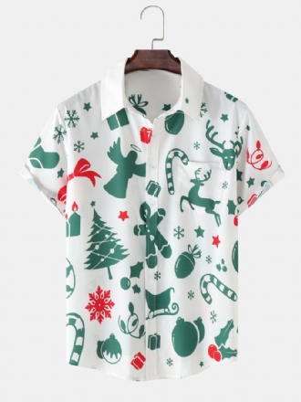 Herr All Over Christmas Element Print Button Up Kortärmade Skjortor