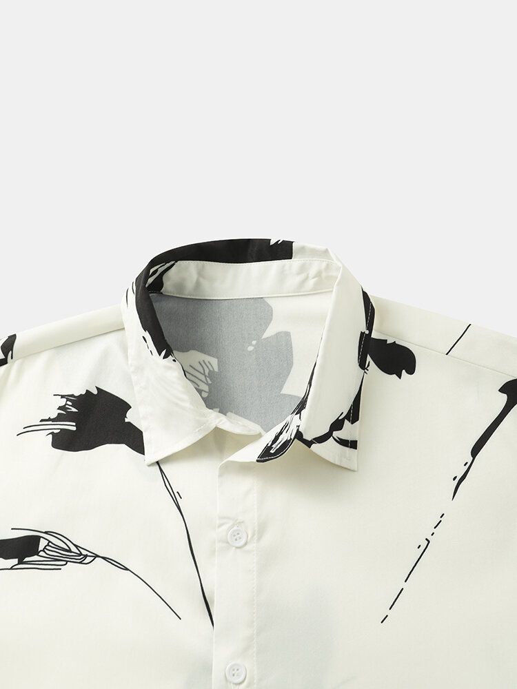 Herr Bläckväxter Print Button Up Holiday Kortärmade Skjortor