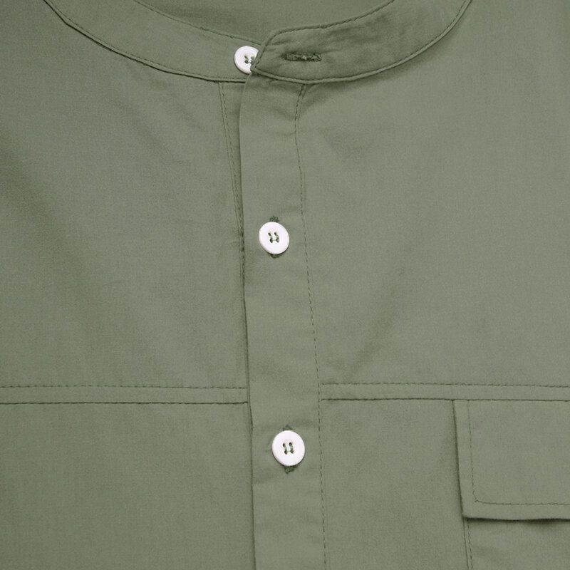 Herr Bomull Solid Button Stand Collar Fick Casual Shirts