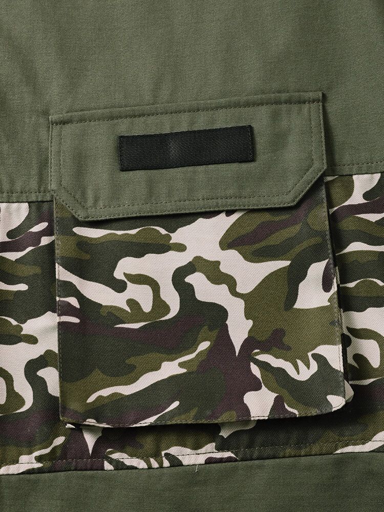 Herr Camo Patchwork Utility Kortärmad Cargo Alla Matchade Hudvänliga Skjortor