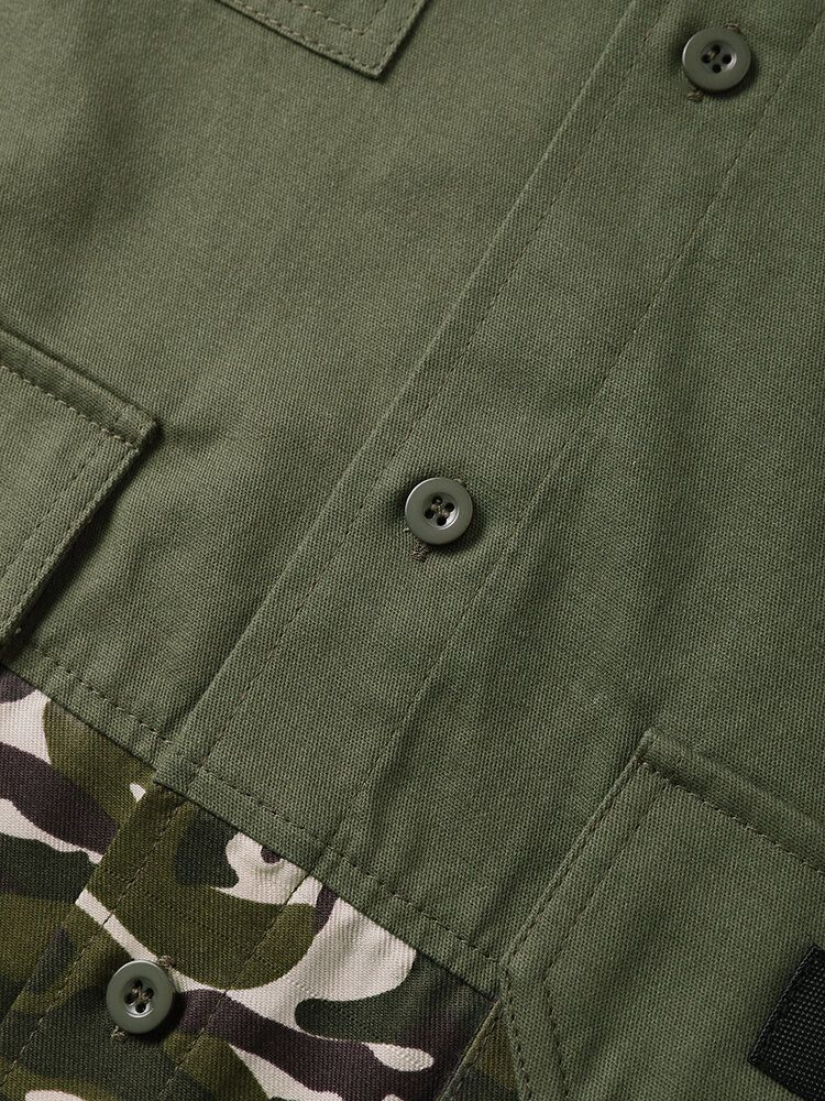 Herr Camo Patchwork Utility Kortärmad Cargo Alla Matchade Hudvänliga Skjortor