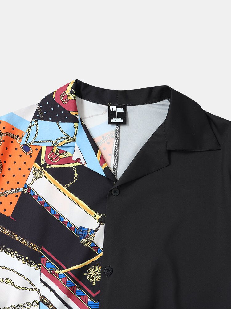 Herr Casual Barocktryck Patchwork Revere Collar Shirts