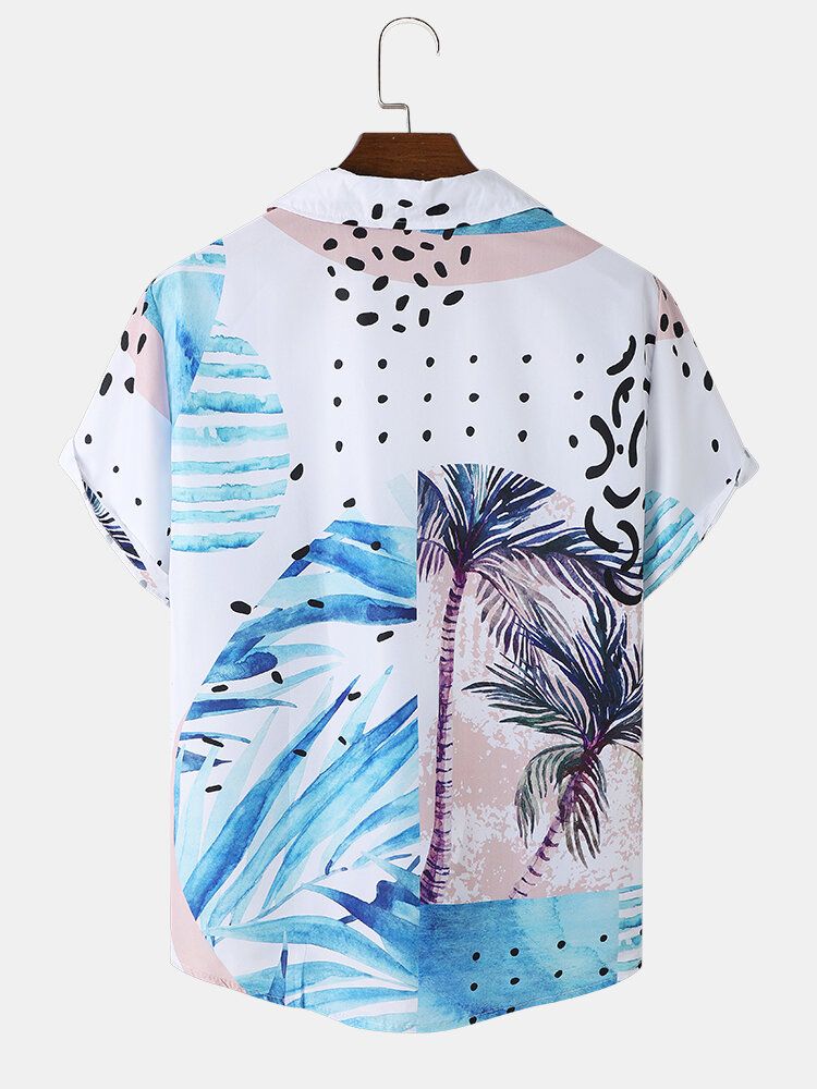 Herr Coconut Tree Print Beachwear Mjuk Bekväm Andas Alla Matchade Skjortor