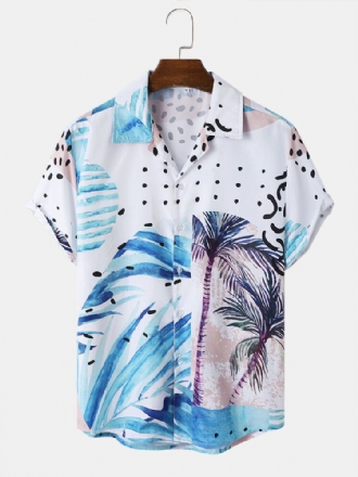 Herr Coconut Tree Print Beachwear Mjuk Bekväm Andas Alla Matchade Skjortor