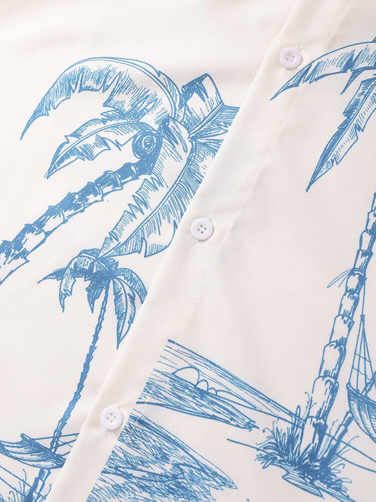 Herr Coconut Tree Print Kortärmade Casual Shirts