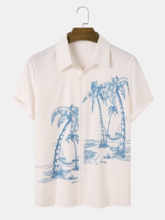 Herr Coconut Tree Print Kortärmade Casual Shirts