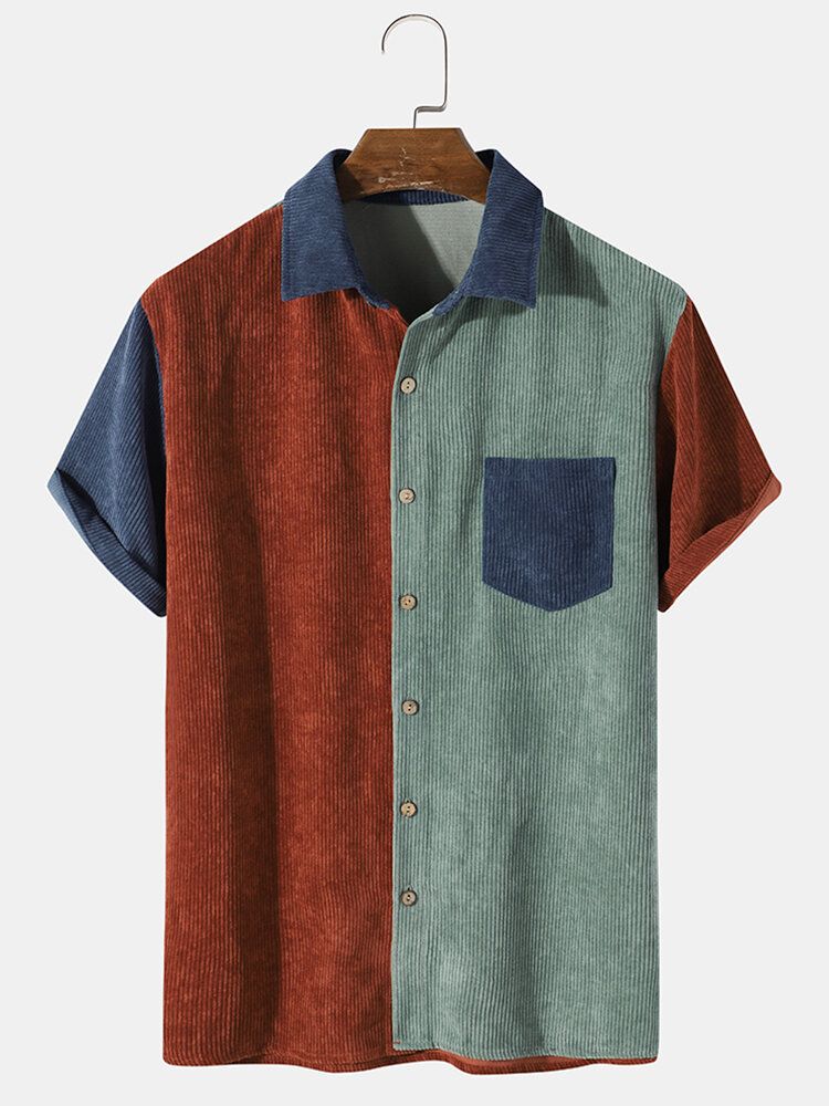 Herr Color Block Pocket Corduroy Casual Shirts