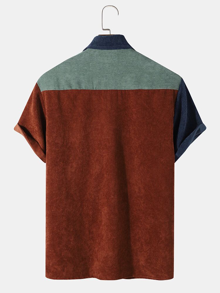 Herr Color Block Pocket Corduroy Casual Shirts