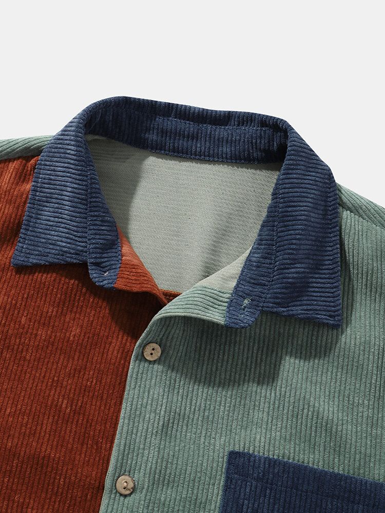 Herr Color Block Pocket Corduroy Casual Shirts