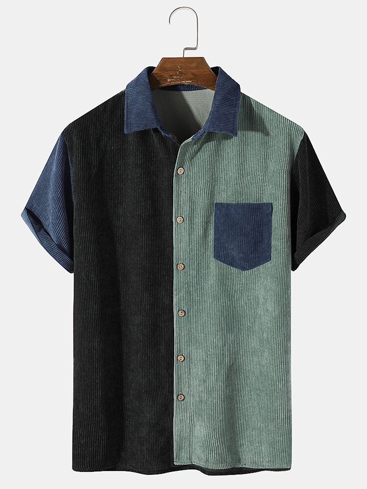 Herr Color Block Pocket Corduroy Casual Shirts