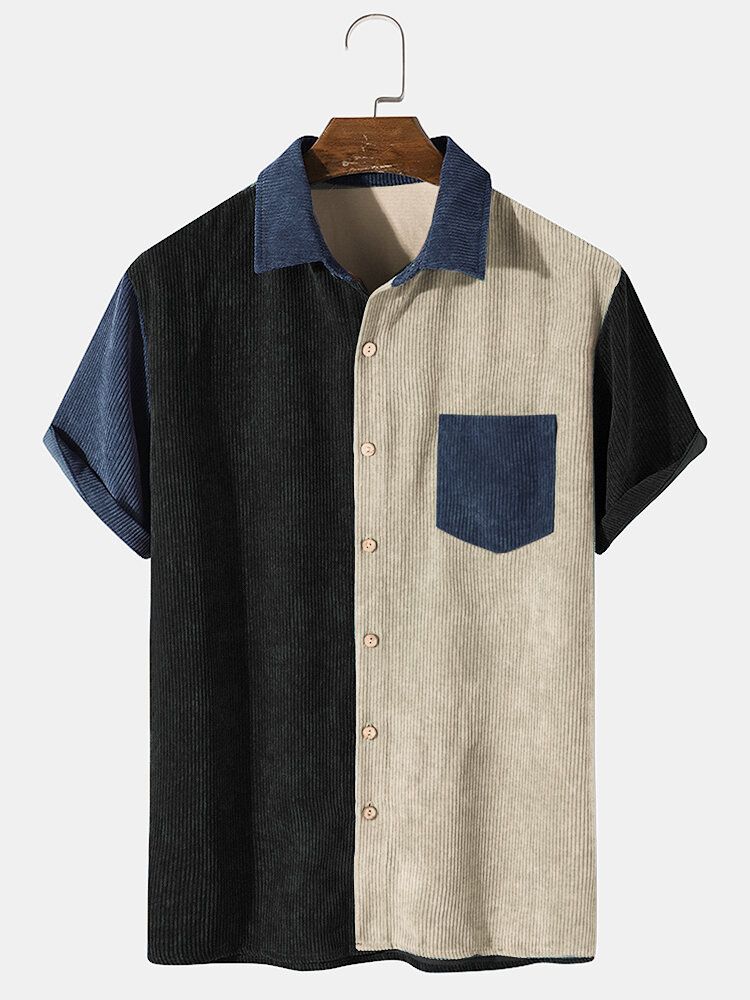 Herr Color Block Pocket Corduroy Casual Shirts