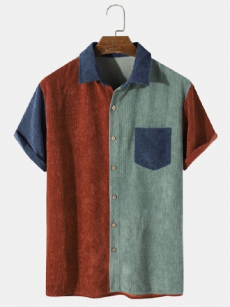 Herr Color Block Pocket Corduroy Casual Shirts