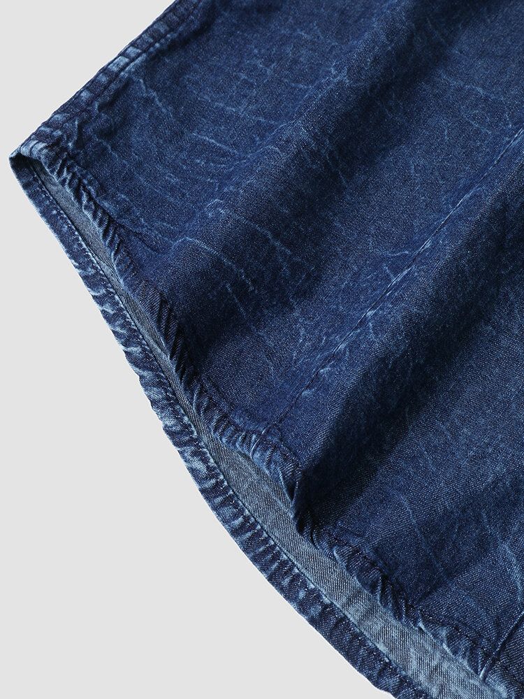 Herr Denim Platt Pocket Enfärgad Knäppning Kortärmade Fritidsskjortor